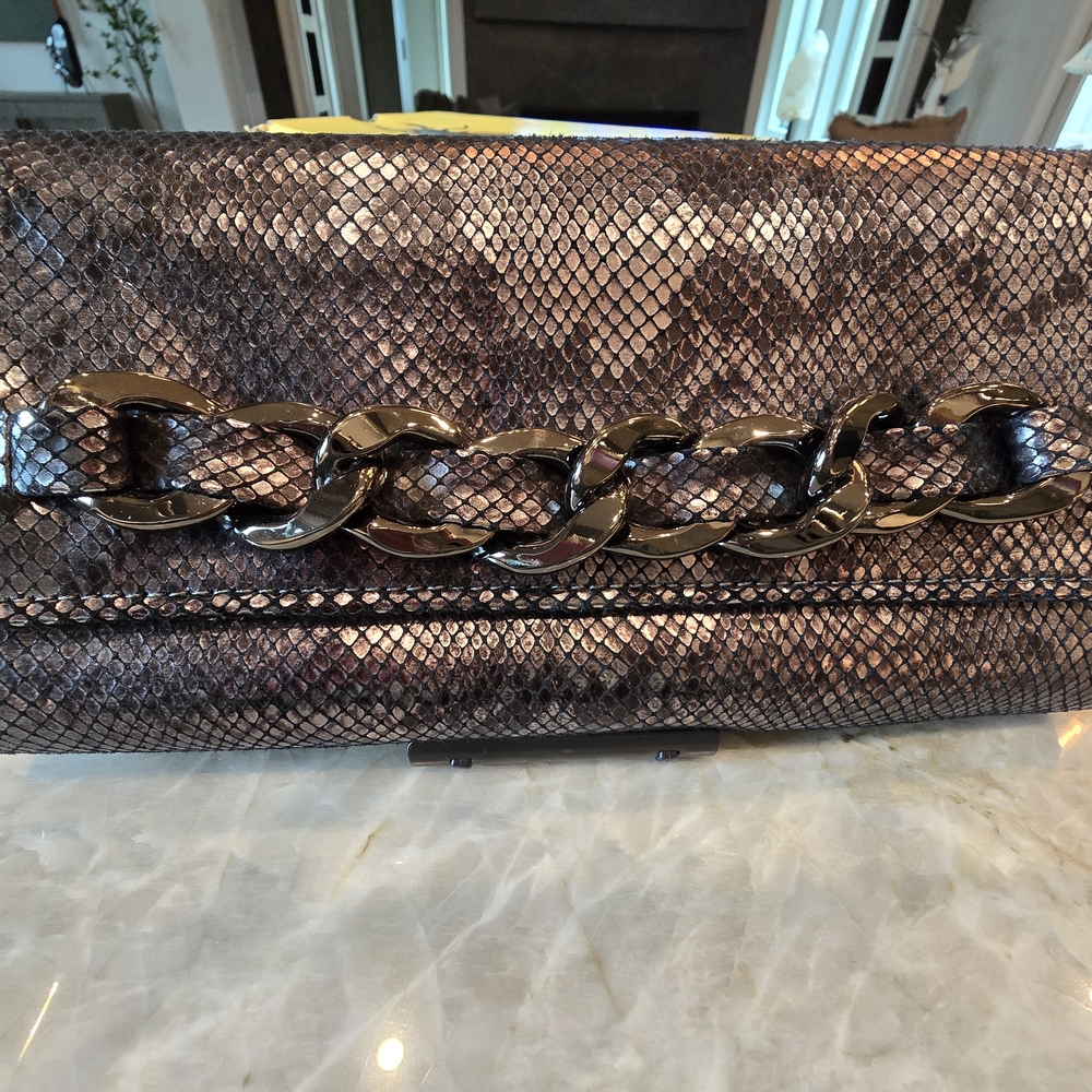 Michael Kors Black/Silver Snake Pattern Clutch - Picture 15 of 16